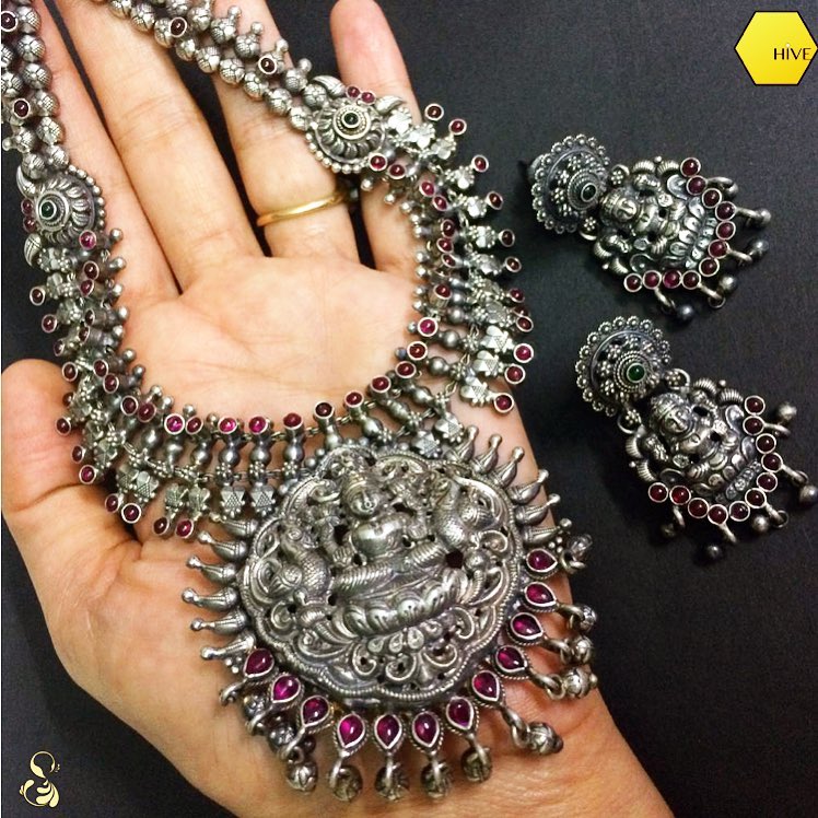 Silver-Lakshmi Temple Necklace From Sparsak Jewels
