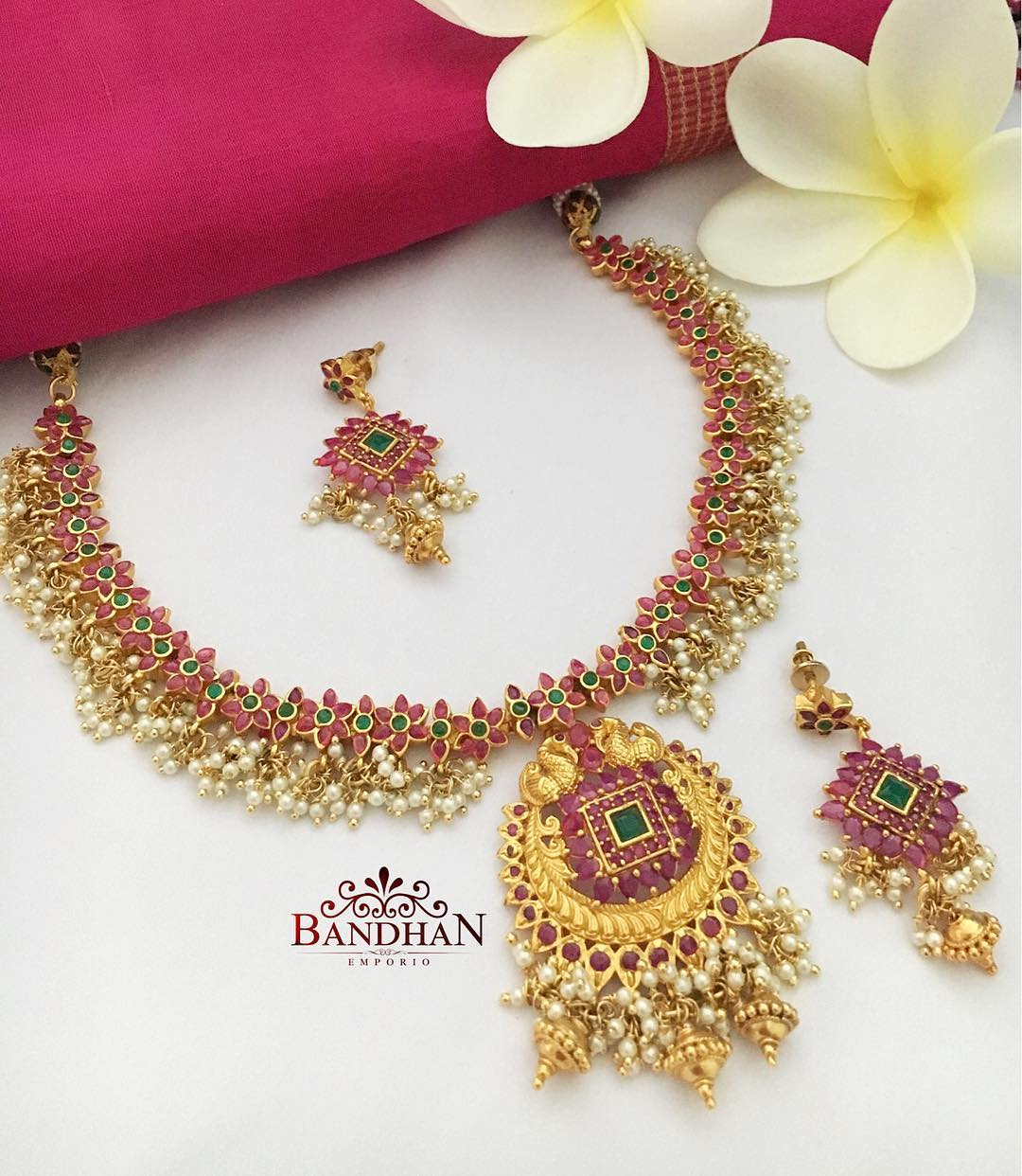 Traditional Ruby Emerald Necklace From Bandhan