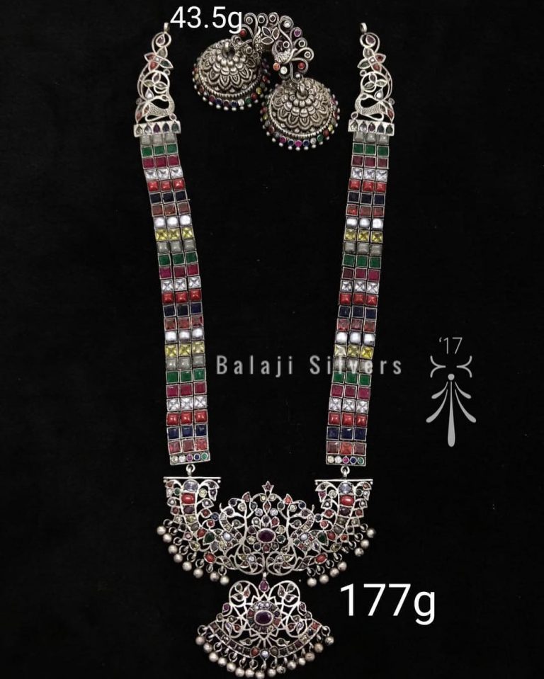 Ethnic Navarathna Silver Necklace From Balaji Necklace