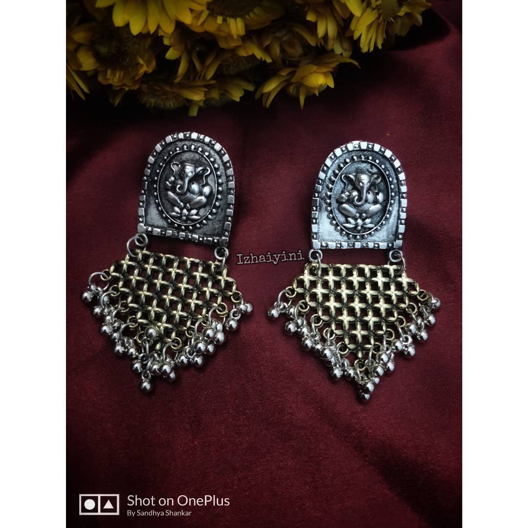 Handcrafted German silver dual Tone Earrings From-Izhaiyini-Jewellery