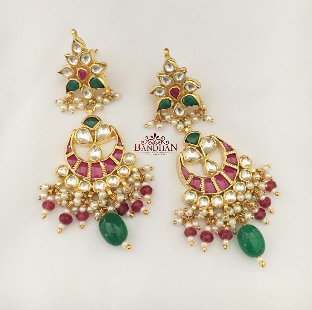 Royal Gold Plated Kundan Chandbali From Bandhan - South India Jewels