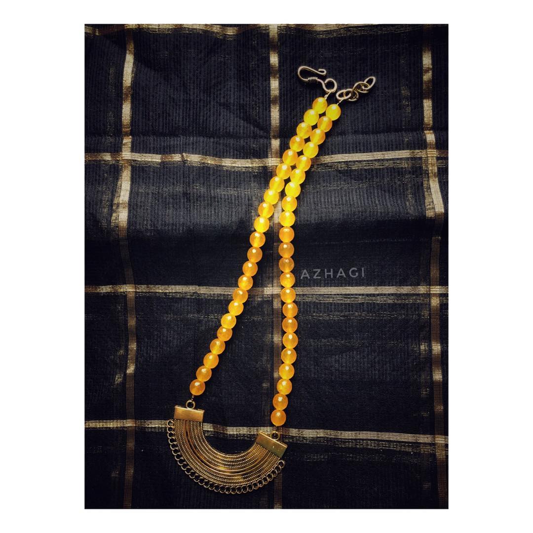 Beautiful Yellow Beaded Necklace From Azhagi Beads