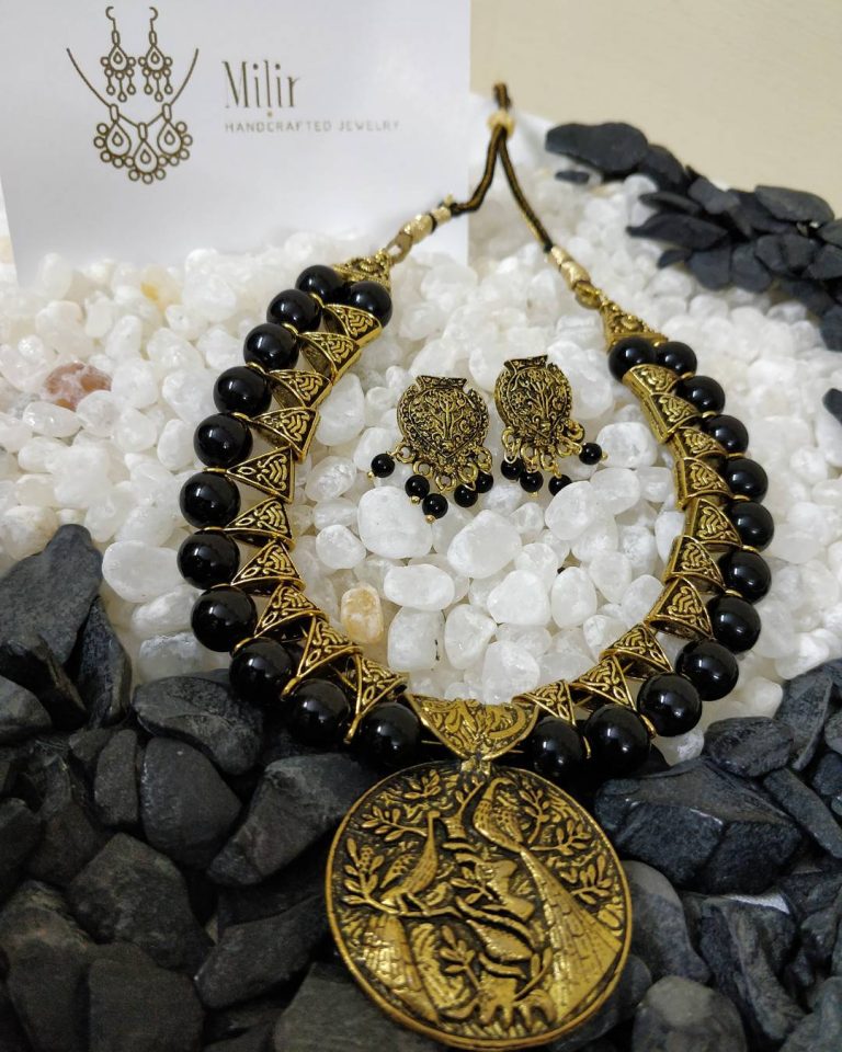 Classic Black Beaded Necklace Set From Milir Jewellery