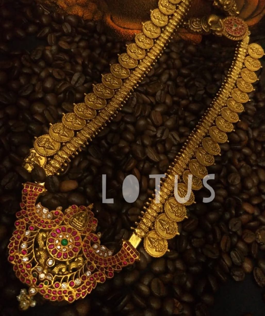 Ethnic Gold Plated Silver Lakshmi Haram From Lotus Silver Jewellery