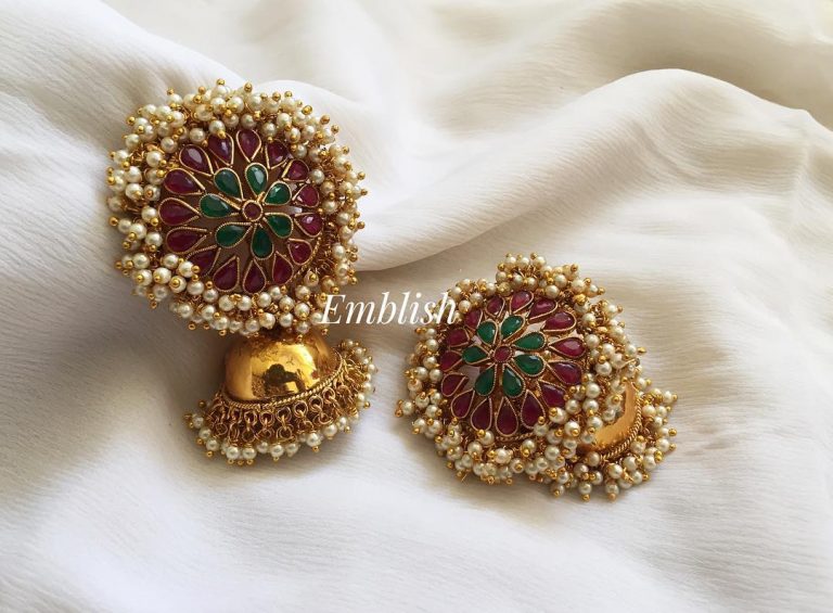 Big Pearl bunch stone antique jhumkas From Emblish Coimbatore