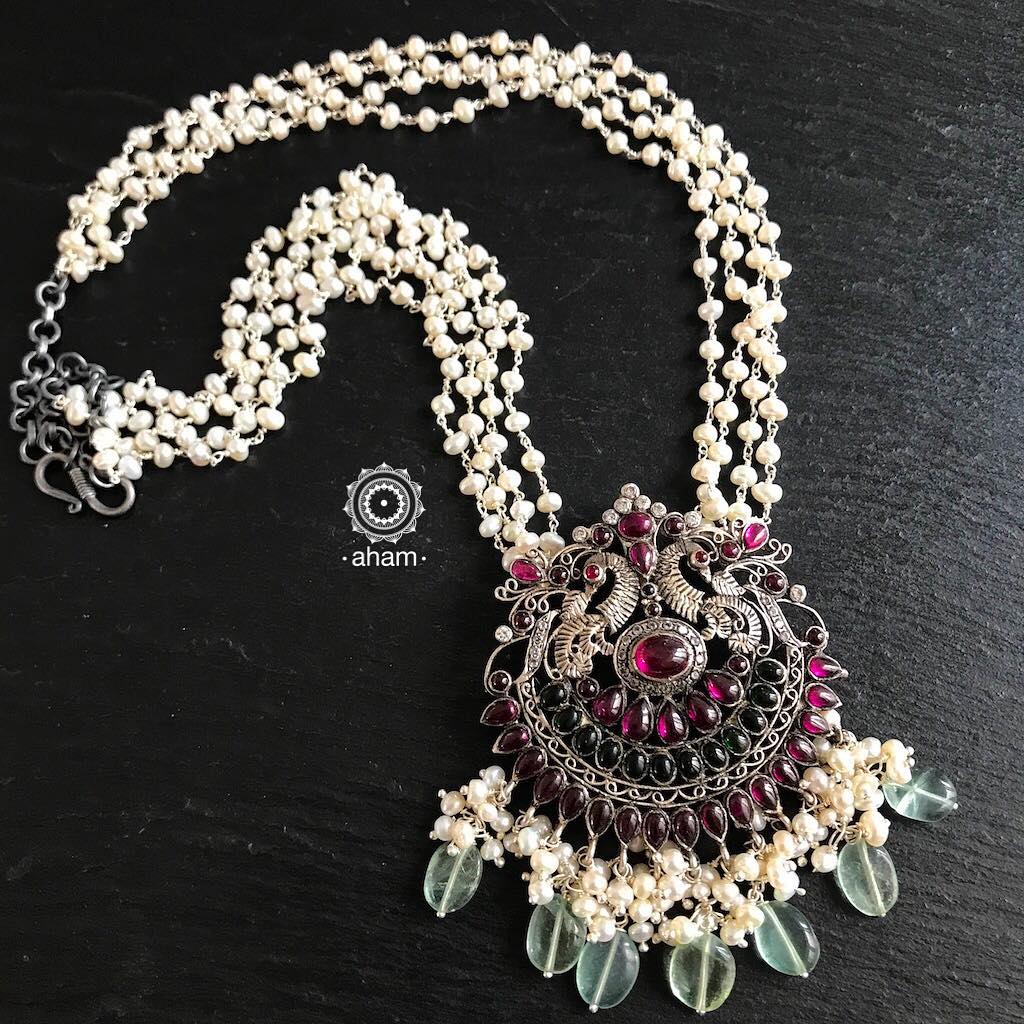 Nrityam Peacock Pendant With Pearls From Aham Jewellery
