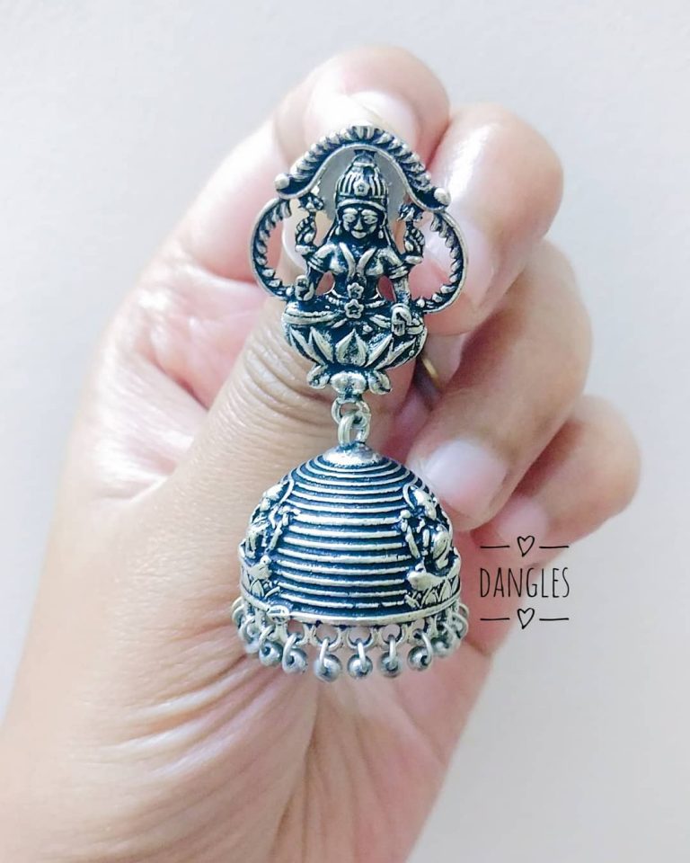 Stylish Silver Shade Lakshmi Jhumka From Dangles Chennai