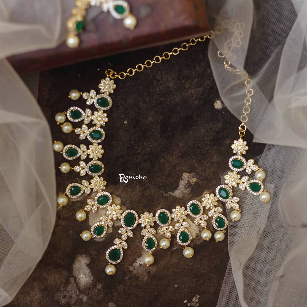 AD Emerald Necklace Set From Anicha