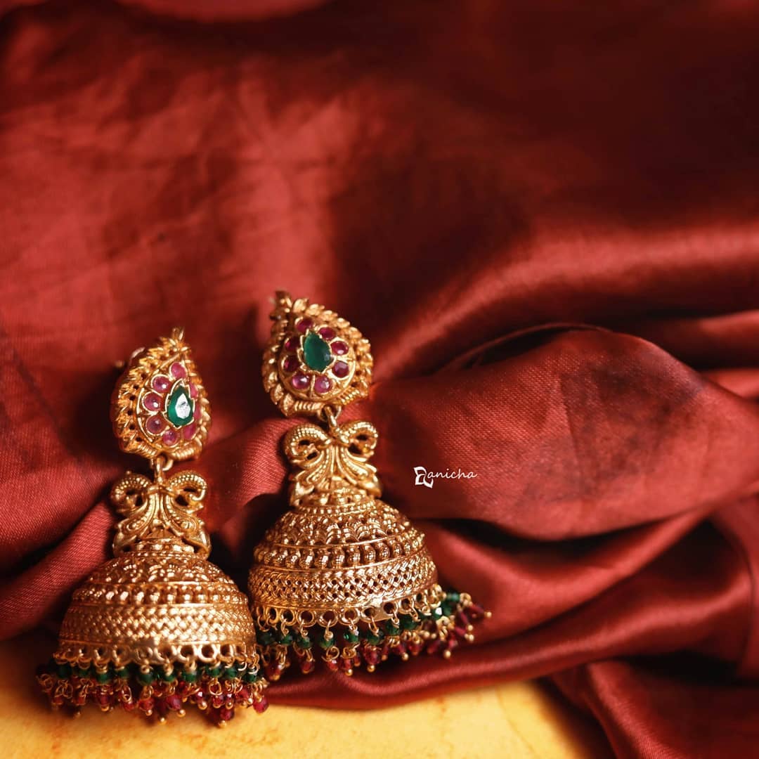 Antique Gold Jhumkas From Anicha