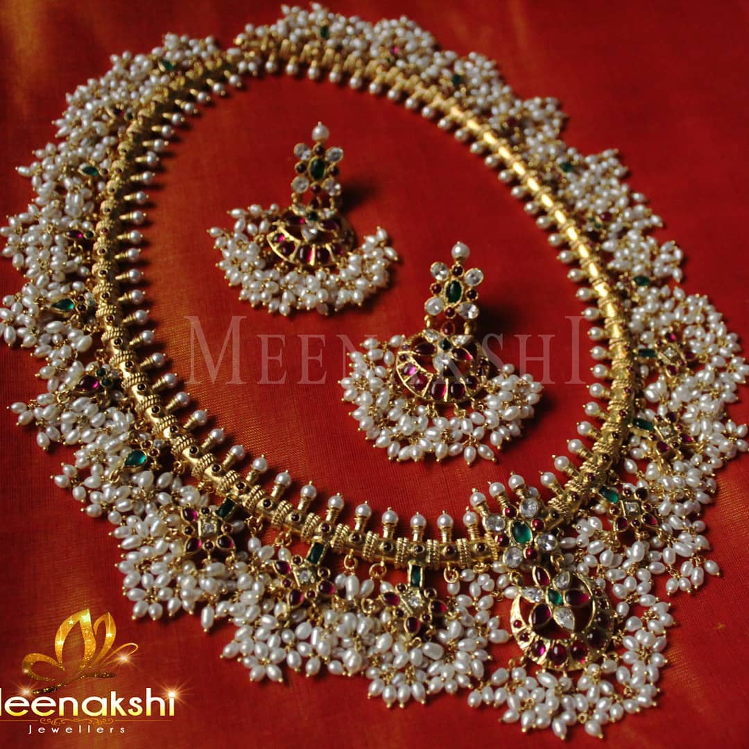 Eye Catching Silver Pearl Necklace Set From Meenakshi Jewellers