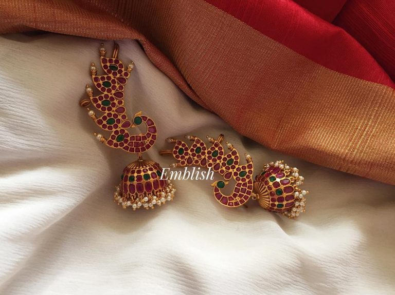 Kemp stones Peacock Ear cuff jhumka From Emblish Coimbatore