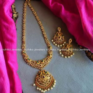 Matte CZ long Haaram From Kruthika Jewellery - South India Jewels
