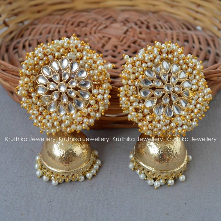 Jumbo Cluster Pearl Stone Jhumkas From Kruthika Jewellery