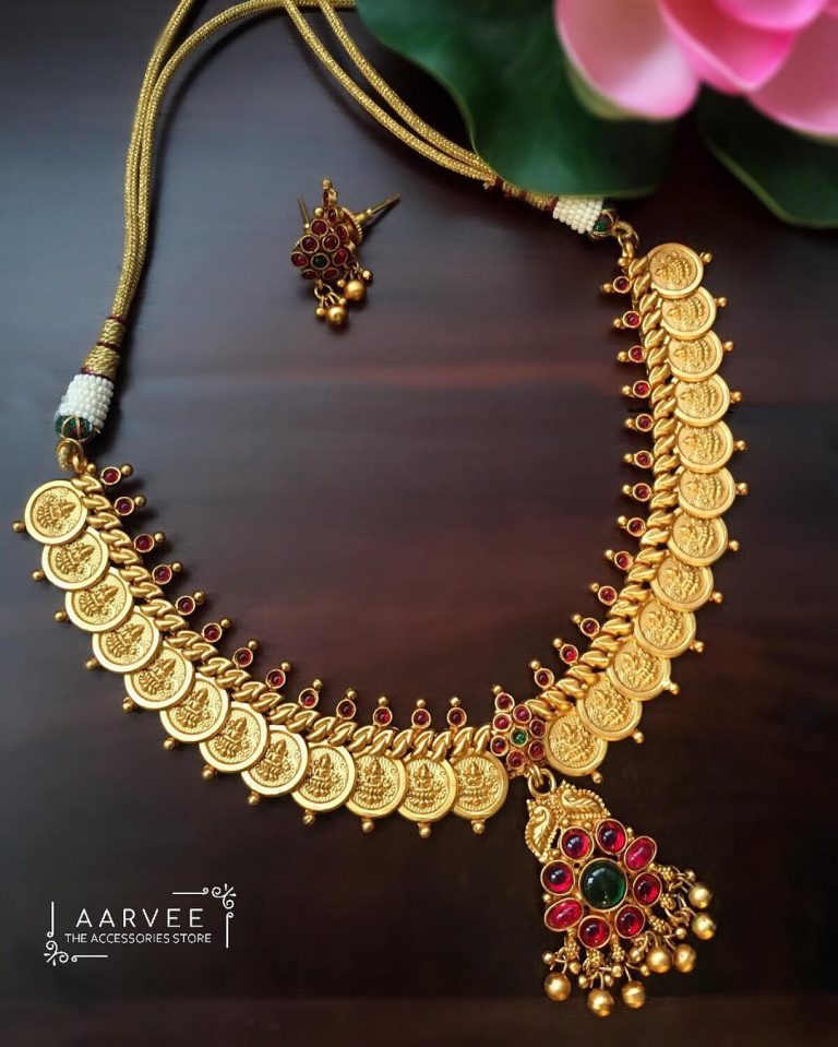 Lakshmi Coin Necklace With Kemp Pendant From Aarvee