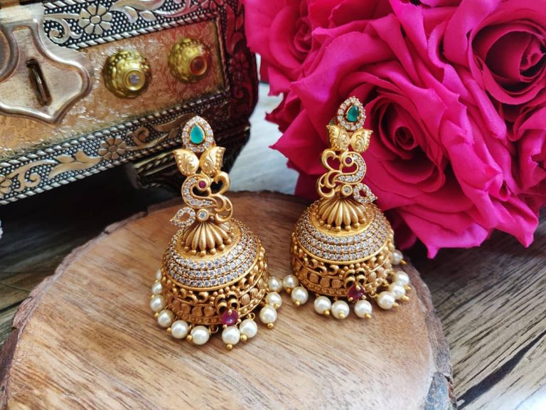 Alluring Matte Finish Peacock Jhumkas From Accessory Villa