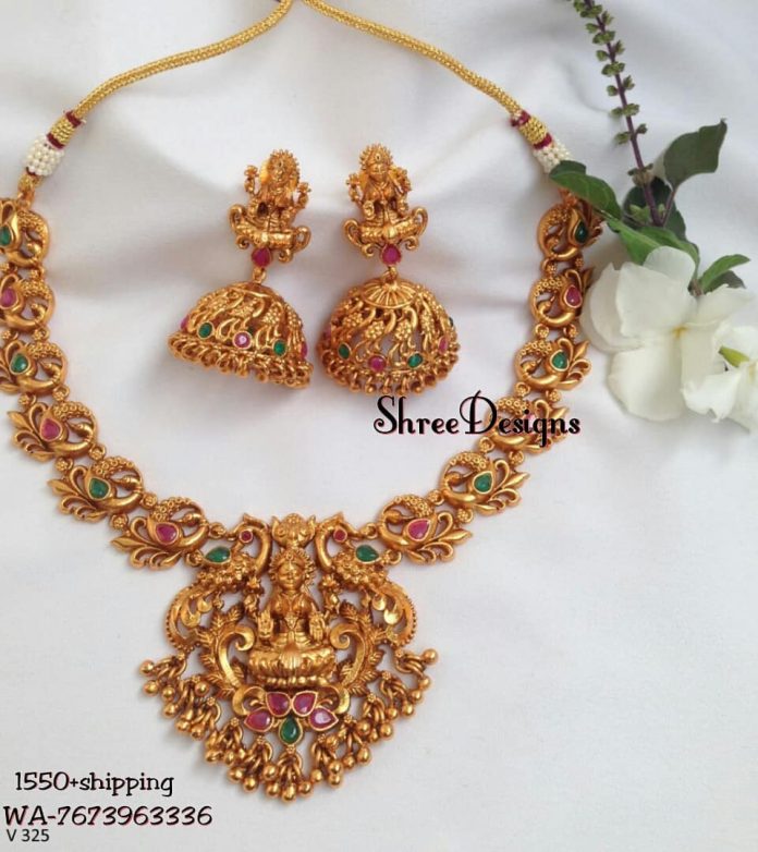 Classic Short Temple Necklace From Shree Designs - South India Jewels