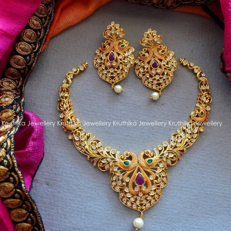 CZ Cutwork Necklace Set From Kruthika Jewellery