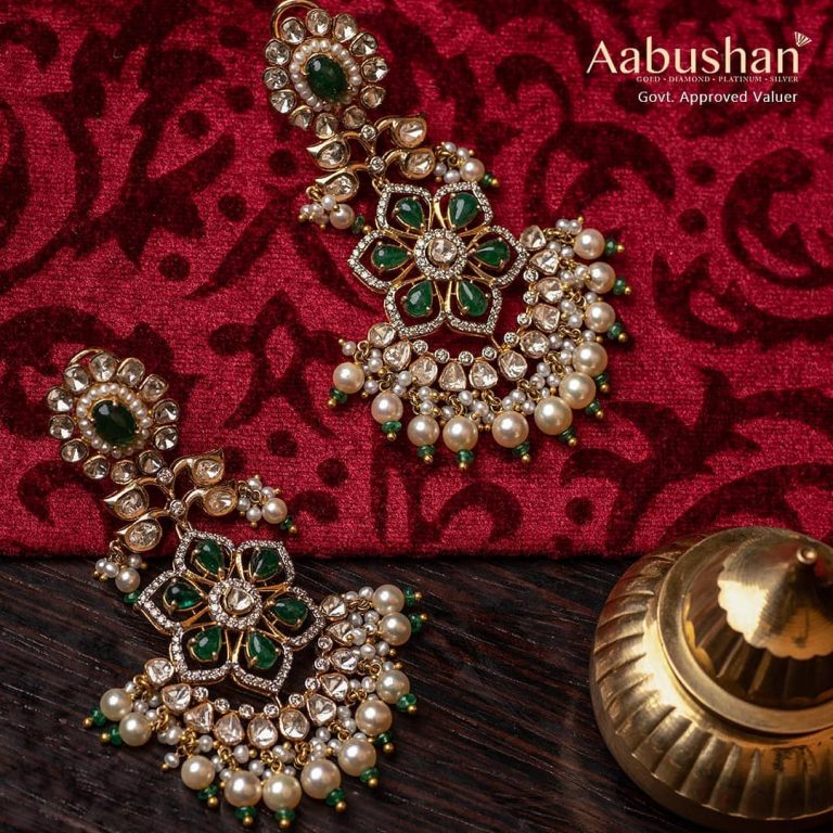 Gorgeous Gold Pearl Earrings From Aabushan Jewllery