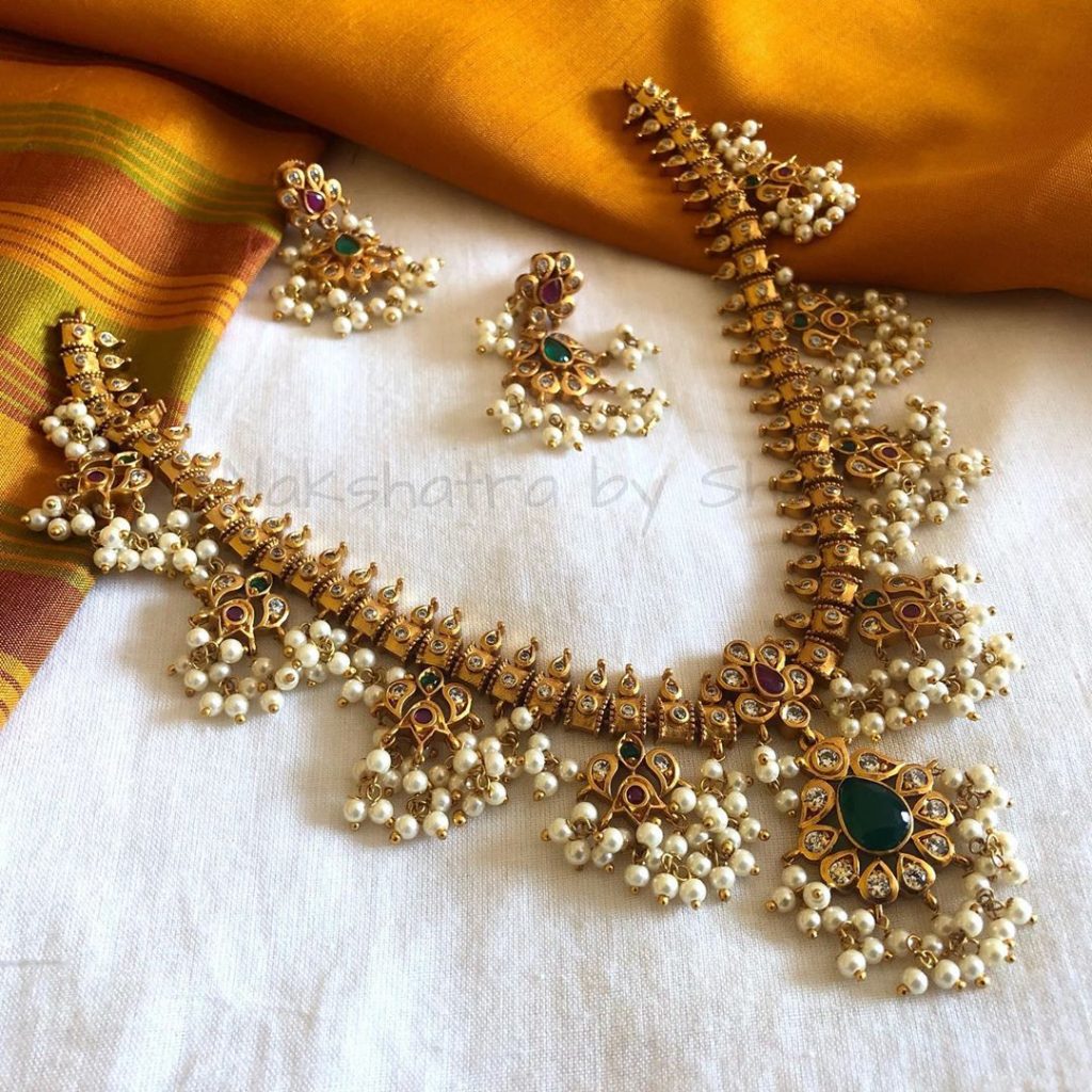 Matte Gold Guttapusalu Necklace From Nakshatra By Sha ~ South India Jewels
