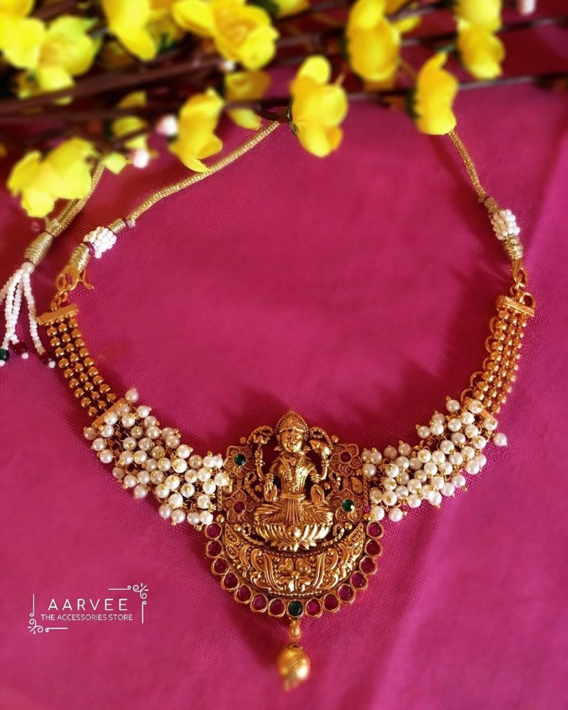 Pearl Clusters And Lakshmi Pendant Choker From Aarvee