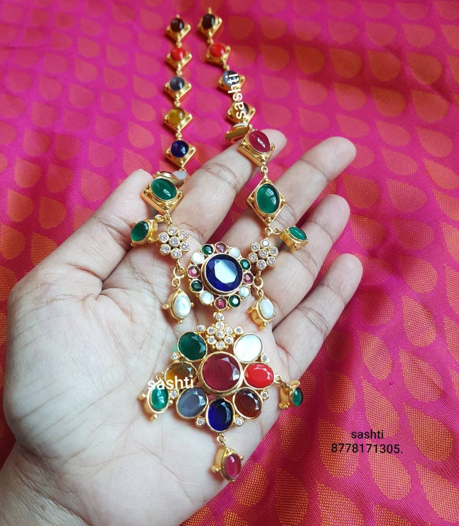 Stunning Silver Navarathna Necklace From Silver Sashti