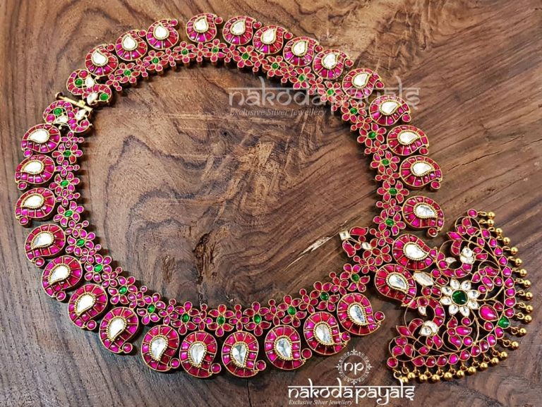 Beautiful Kundan Silver Necklace From Nakoda Payals - South India Jewels