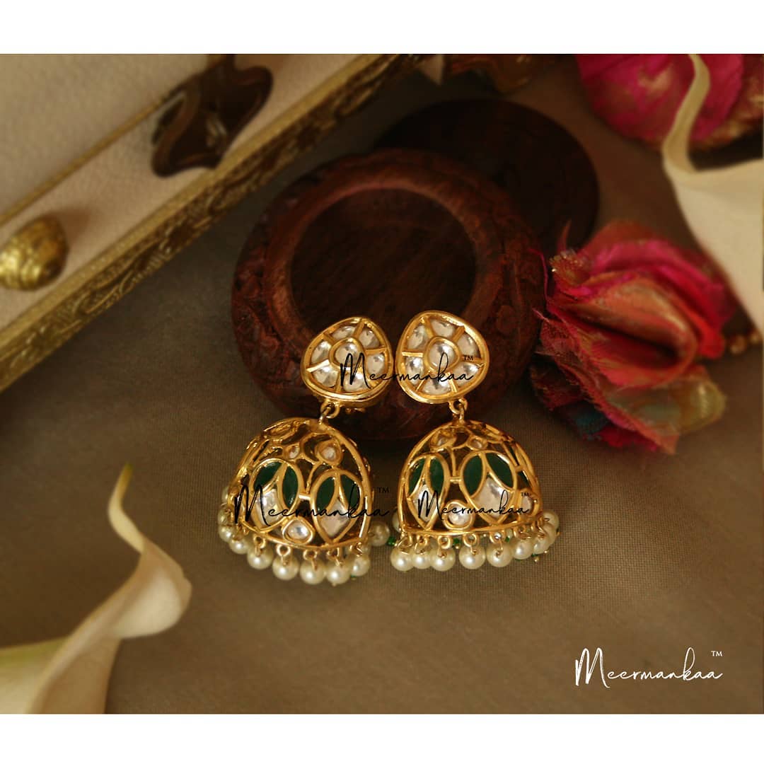 Cute Emerald Jhumka From Meermankaa - South India Jewels