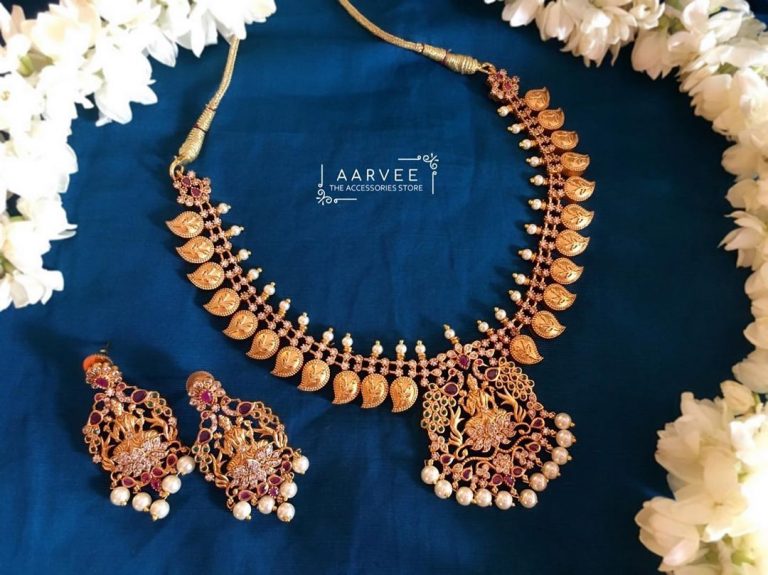 Matte Finish Lakshmi Necklace Set From Aarvee