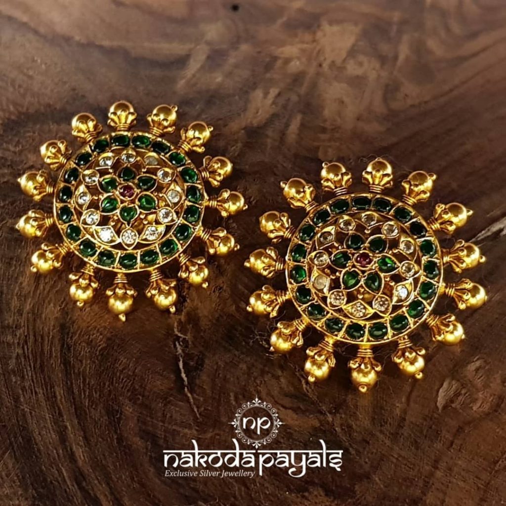Pure Silver With Gold Polish Big Studs From Nakoda Payals
