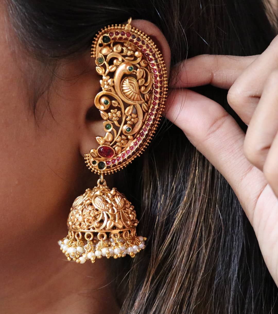 Peacock Design Ear-Cuff Jhumkas From Accessory Villa - South India Jewels