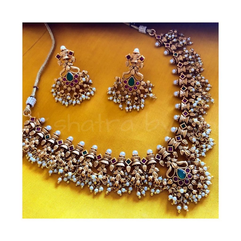 Traditional Matte Gold Guttapusalu Necklace From Nakshatra By Sha
