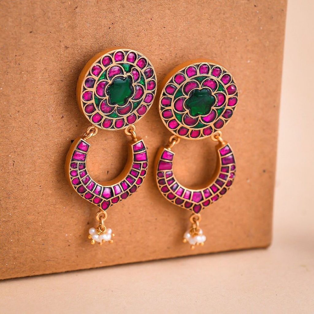 Silver gold plated kundan Earrings From 925 Silver