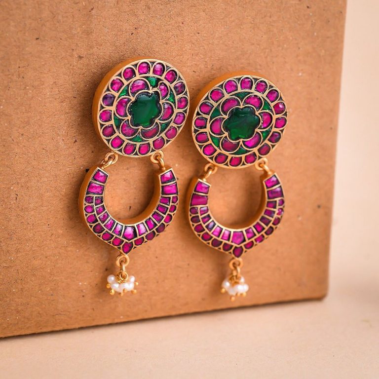 Silver gold plated kundan Earrings From 925 Silver