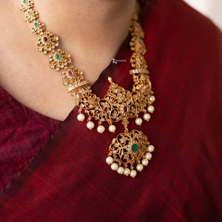 White Stone Cutwork Necklace Set From Anicha