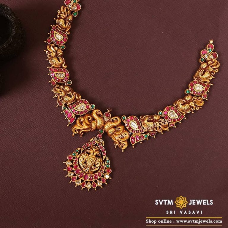 Beautiful Peacock And Mango Necklace From Sri Vasavi Thanga Maligai