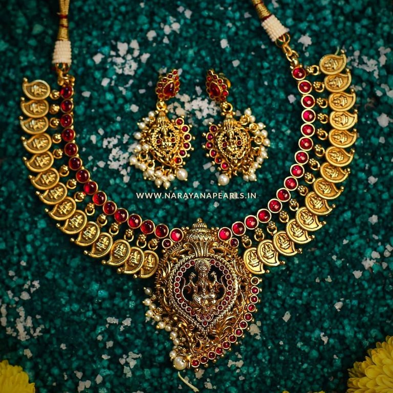 Adorable Temple Necklace Set From Narayan Pearls