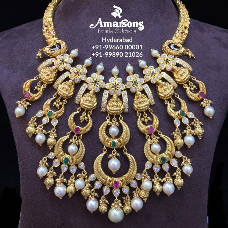 Goddess Lakshmi Gold Nakshi Necklace From Amarsons Pearls And Jewels