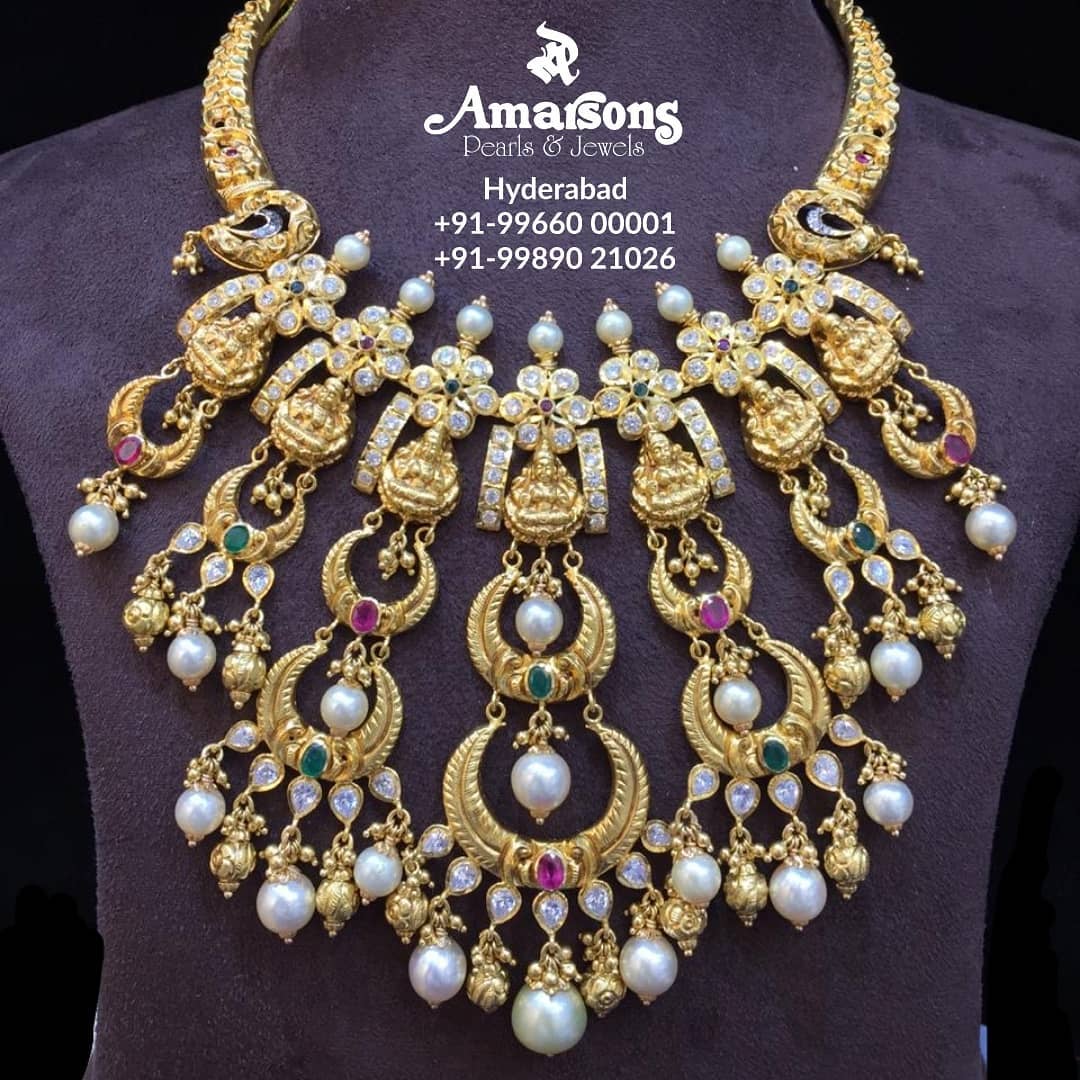 Goddess Lakshmi Gold Nakshi Necklace From Amarsons Pearls And Jewels 