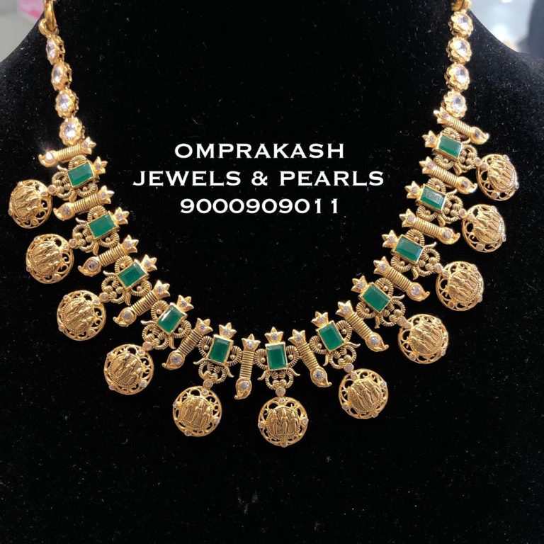 Cute Gold Necklace From Om Prakash Jewels