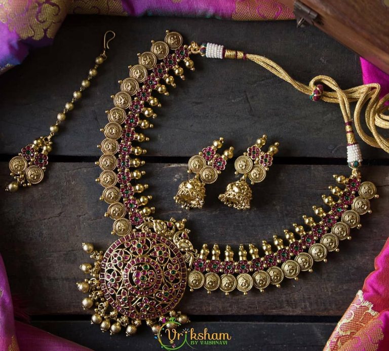 Gold Polish Necklace Set by Vriksham - South India Jewels