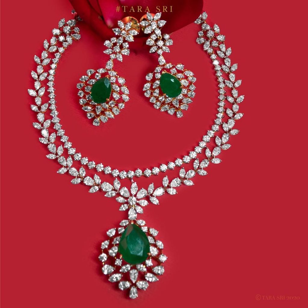 Diamond Emerald Necklace Set South India Jewels