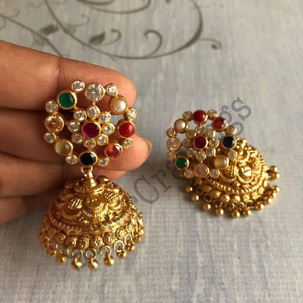 Multicolor Jhumkas Earrings - South India Jewels