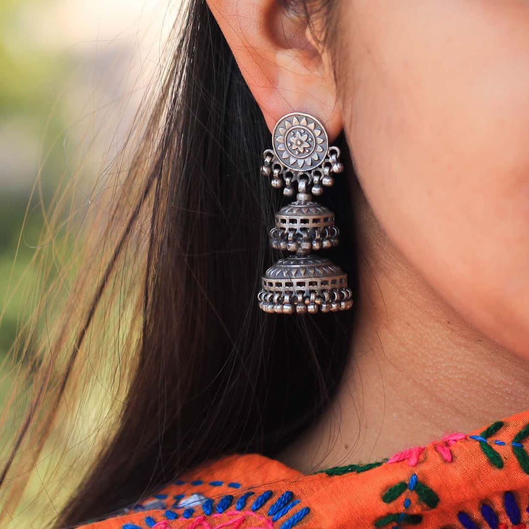 Silver Layered Jhumkas by Shyle by Astha - South India Jewels
