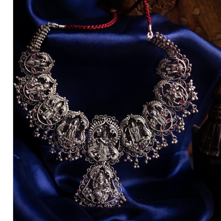 Silver Temple Necklace - South India Jewels