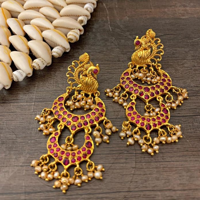 Silver with Gold Polish Chandbalis - South India Jewels