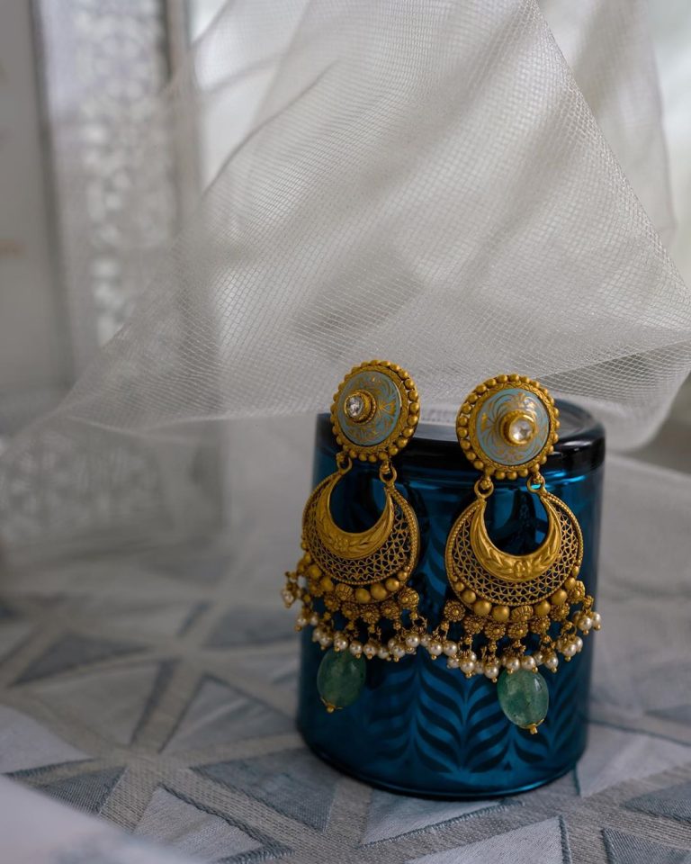 Turquoise Enamel Gold and Pearls Earrings