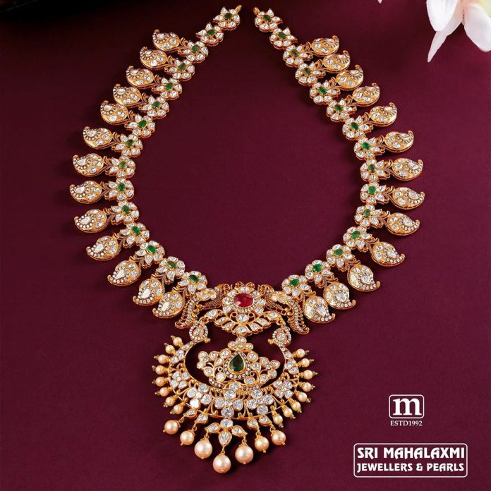Uncut Diamond Ruby and Emerald Mango Mala - South India Jewels
