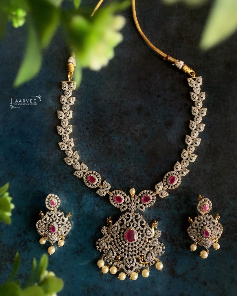 American Diamond Necklace Set - South India Jewels