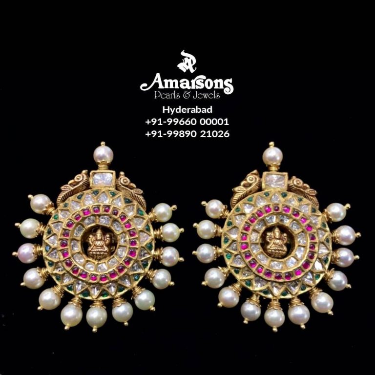 lakshmi-polki-gold-earrings with-pearls