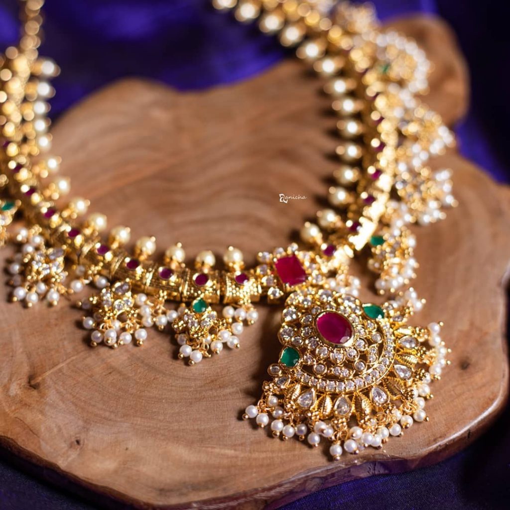 AD Guttapusalu Necklace - South India Jewels